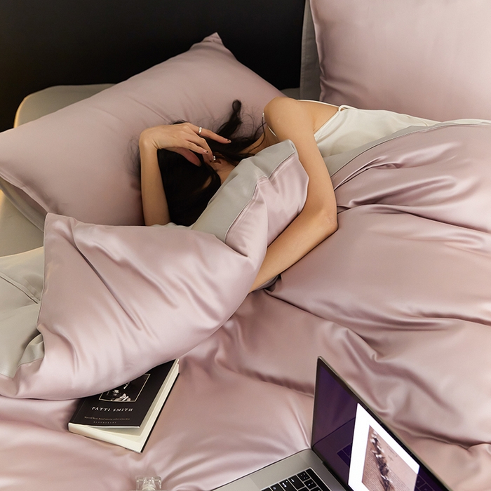 91家纺网 家纺一手货源 找家纺 威克凯丽 2025新款60支纯色兰精天丝四件套--风格二 满天星紫-曙光银