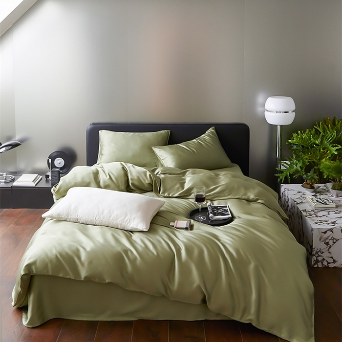 91家纺网 家纺一手货源 找家纺 威克凯丽 2025新款60支纯色兰精天丝四件套--风格二 欧芹绿