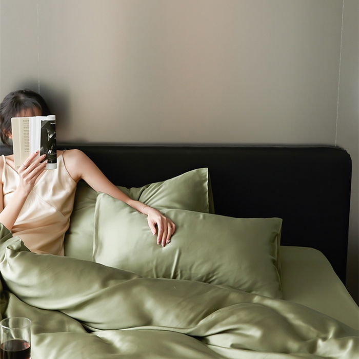 91家纺网 家纺一手货源 找家纺 威克凯丽 2025新款60支纯色兰精天丝四件套--风格二 欧芹绿