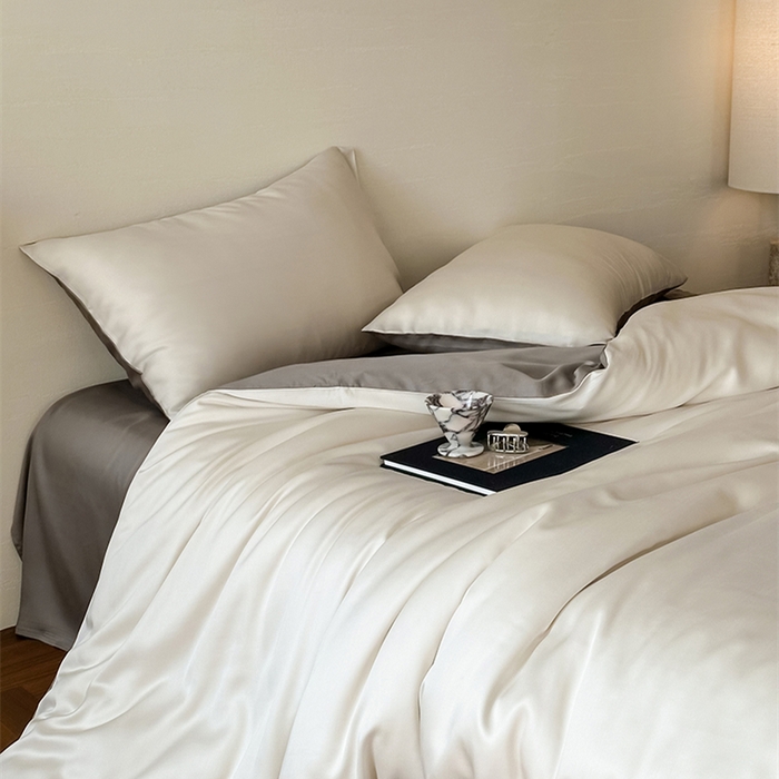 91家纺网 家纺一手货源 找家纺 威克凯丽 2025新款60支纯色兰精天丝四件套--风格二 乳蛋白-冷岩灰