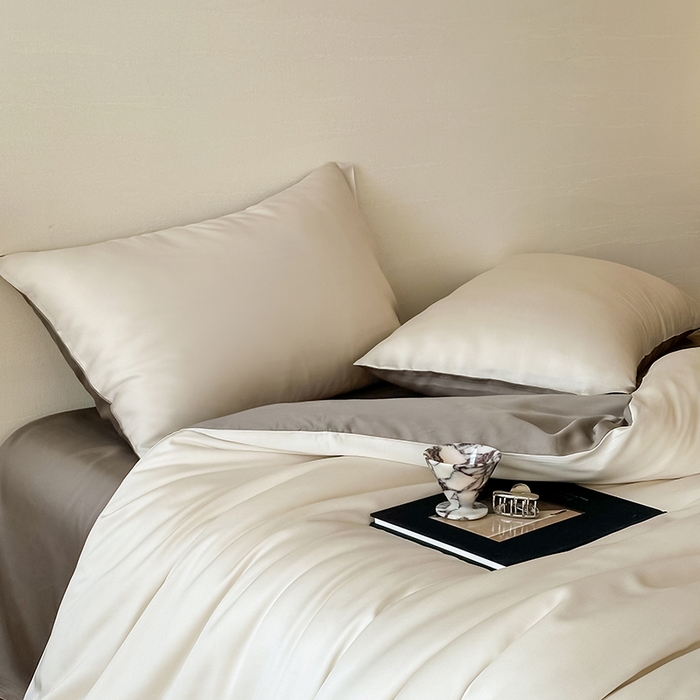 91家纺网 家纺一手货源 找家纺 威克凯丽 2025新款60支纯色兰精天丝四件套--风格二 乳蛋白-冷岩灰