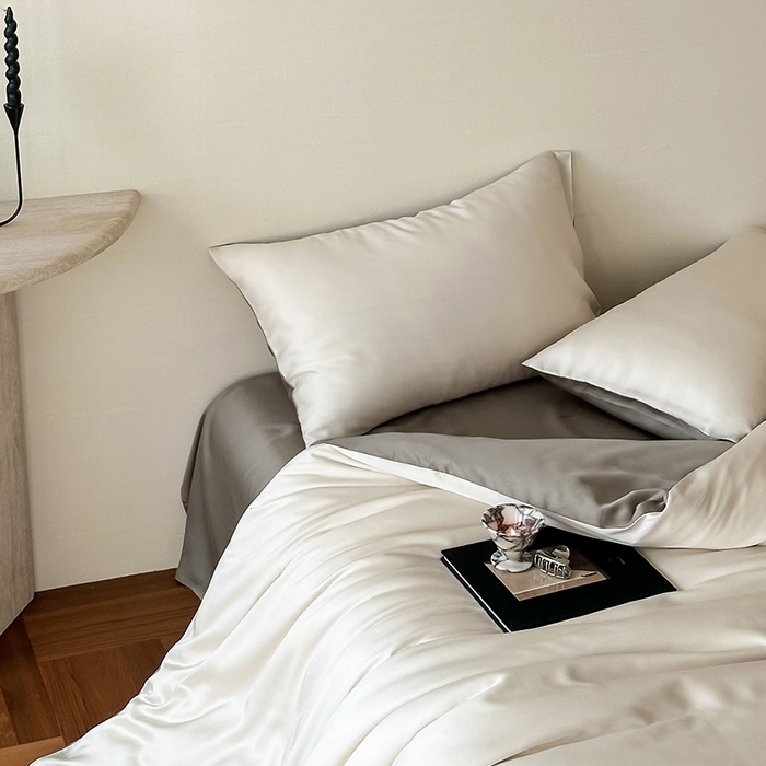 91家纺网 家纺一手货源 找家纺 威克凯丽 2025新款60支纯色兰精天丝四件套--风格二 乳蛋白-冷岩灰