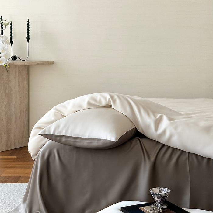 91家纺网 家纺一手货源 找家纺 威克凯丽 2025新款60支纯色兰精天丝四件套--风格二 乳蛋白-冷岩灰