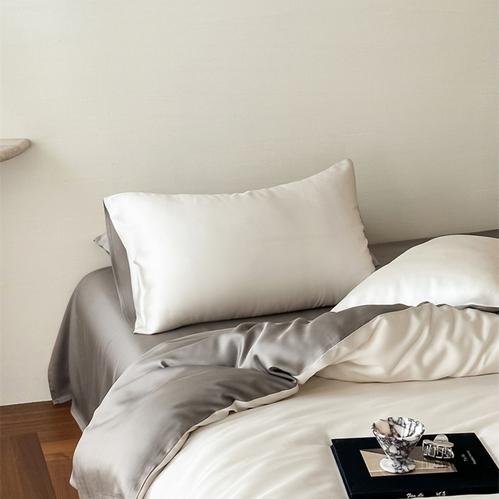 91家纺网 家纺一手货源 找家纺 威克凯丽 2025新款60支纯色兰精天丝四件套--风格二 乳蛋白-冷岩灰