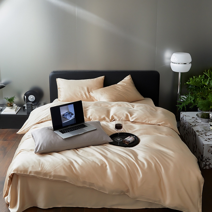 91家纺网 家纺一手货源 找家纺 威克凯丽 2025新款60支纯色兰精天丝四件套--风格二 沙茶色