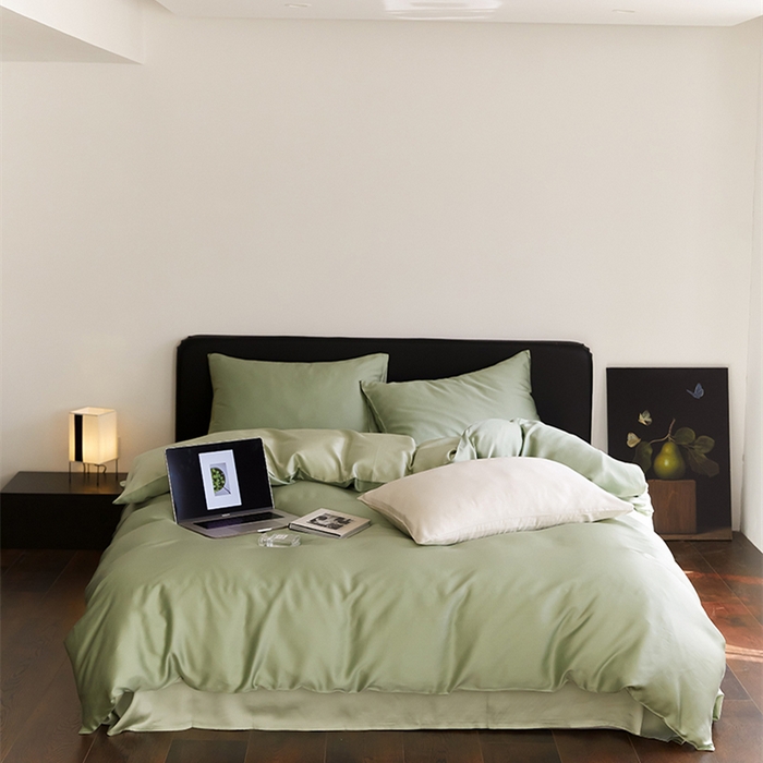 91家纺网 家纺一手货源 找家纺 威克凯丽 2025新款60支纯色兰精天丝四件套--风格二 香奈儿绿-嫩叶绿