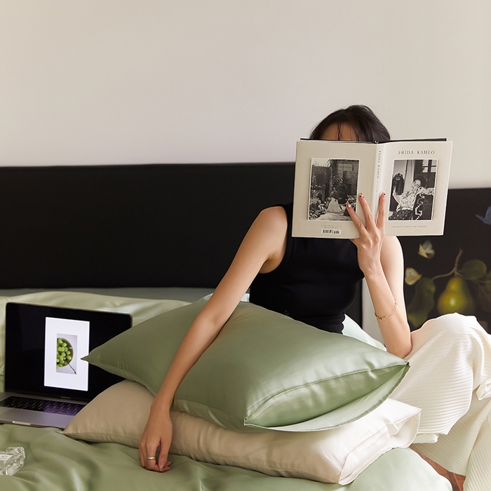 91家纺网 家纺一手货源 找家纺 威克凯丽 2025新款60支纯色兰精天丝四件套--风格二 香奈儿绿-嫩叶绿