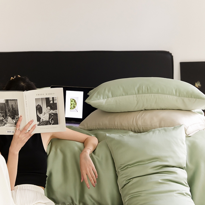 91家纺网 家纺一手货源 找家纺 威克凯丽 2025新款60支纯色兰精天丝四件套--风格二 香奈儿绿-嫩叶绿