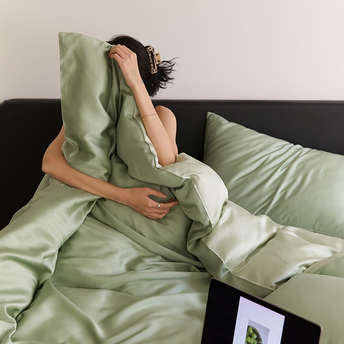 91家纺网 家纺一手货源 找家纺 威克凯丽 2025新款60支纯色兰精天丝四件套--风格二 香奈儿绿-嫩叶绿