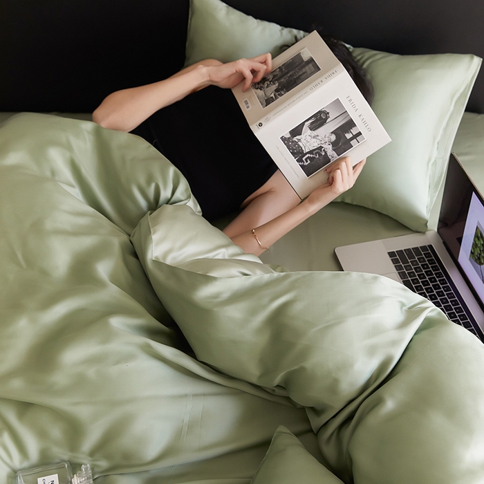 91家纺网 家纺一手货源 找家纺 威克凯丽 2025新款60支纯色兰精天丝四件套--风格二 香奈儿绿-嫩叶绿