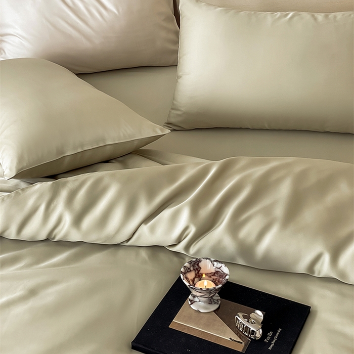 91家纺网 家纺一手货源 找家纺 威克凯丽 2025新款60支纯色兰精天丝四件套--风格二 烟轻绿