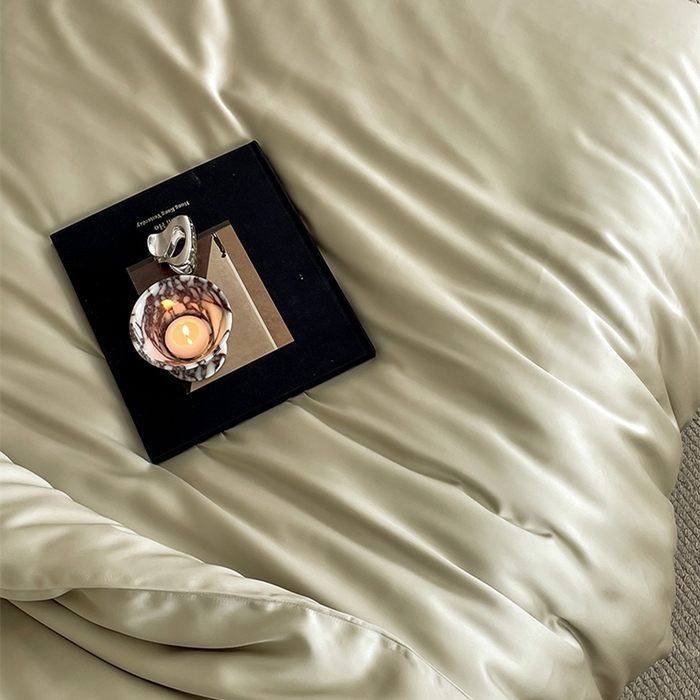 91家纺网 家纺一手货源 找家纺 威克凯丽 2025新款60支纯色兰精天丝四件套--风格二 烟轻绿