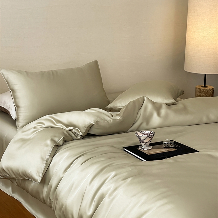 91家纺网 家纺一手货源 找家纺 威克凯丽 2025新款60支纯色兰精天丝四件套--风格二 烟轻绿