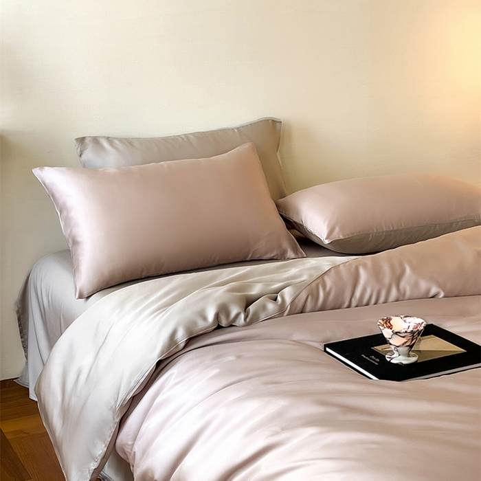 91家纺网 家纺一手货源 找家纺 威克凯丽 2025新款60支纯色兰精天丝四件套--风格二 夜影凝香-霜华银