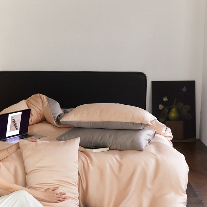 91家纺网 家纺一手货源 找家纺 威克凯丽 2025新款60支纯色兰精天丝四件套--风格二 月光色-岩石灰