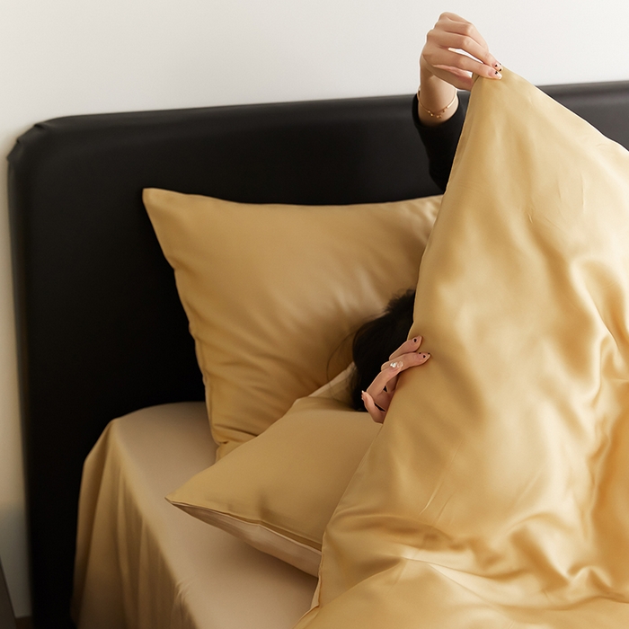 91家纺网 家纺一手货源 找家纺 威克凯丽 2025新款60支纯色兰精天丝四件套--风格二 芝士黄-沙茶色