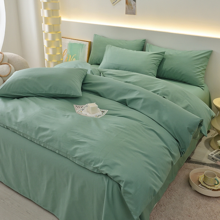 91家纺网 家纺一手货源 找家纺 启优家纺 2025新款13372全棉纯棉纯色四件套 竹青