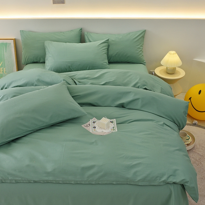 启优家纺 2025新款13372全棉纯棉纯色四件套 竹青