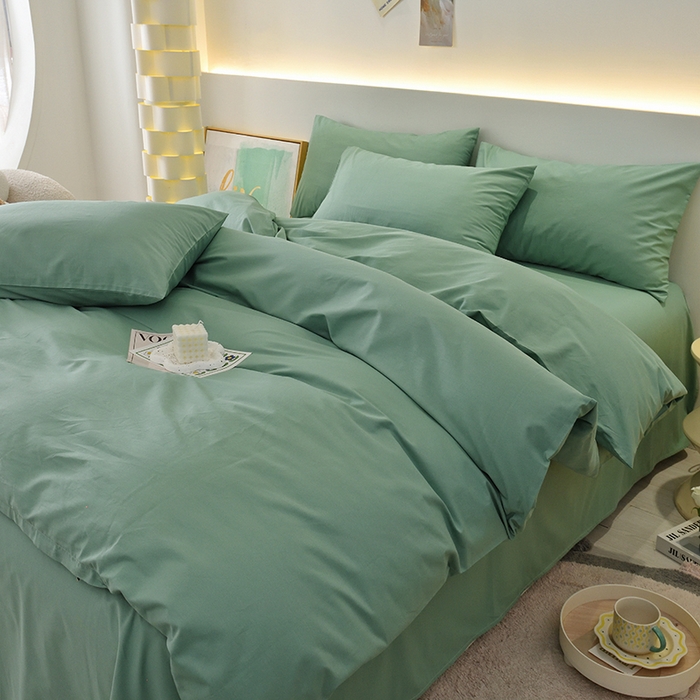 91家纺网 家纺一手货源 找家纺 启优家纺 2025新款13372全棉纯棉纯色四件套 竹青