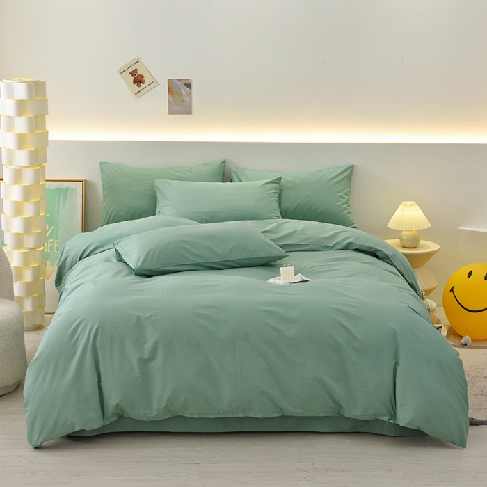 91家纺网 家纺一手货源 找家纺 启优家纺 2025新款13372全棉纯棉纯色四件套 竹青