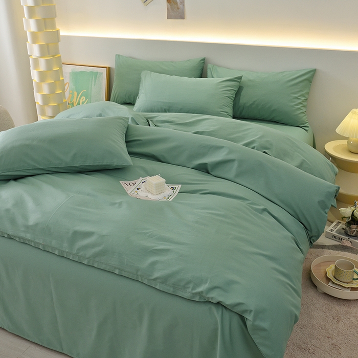 91家纺网 家纺一手货源 找家纺 启优家纺 2025新款13372全棉纯棉纯色四件套 竹青