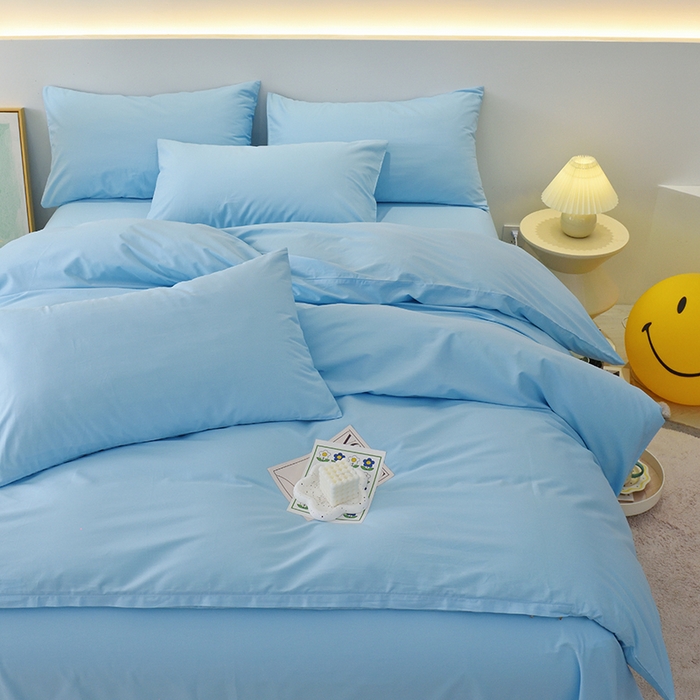 91家纺网 家纺一手货源 找家纺 启优家纺 2025新款13372全棉纯棉纯色四件套 清水蓝