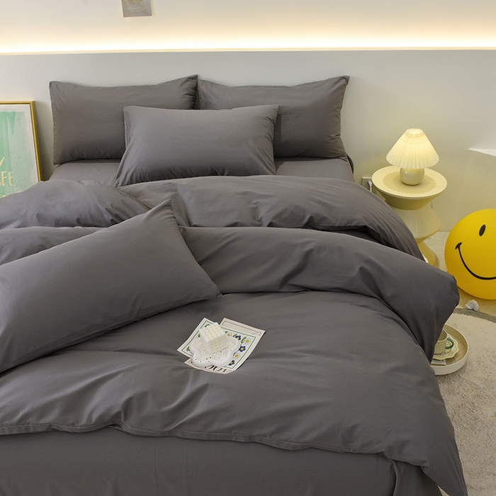 91家纺网 家纺一手货源 找家纺 启优家纺 2025新款13372全棉纯棉纯色四件套 深灰