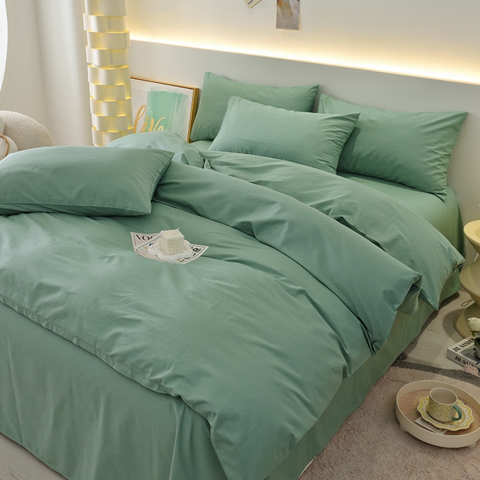 91家纺网 家纺一手货源 找家纺 启优家纺 2025新款13372全棉纯棉纯色四件套 竹青