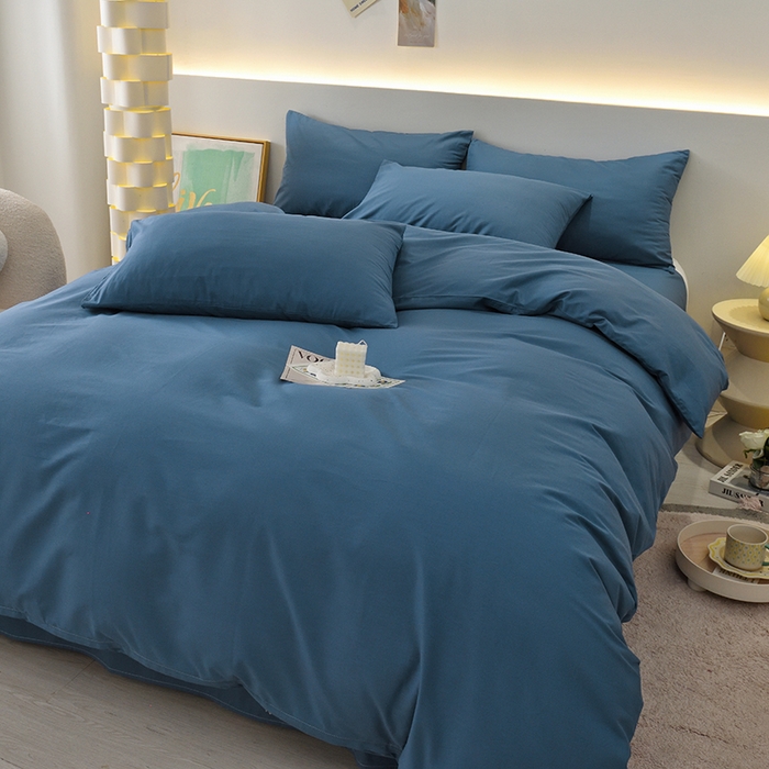 91家纺网 家纺一手货源 找家纺 启优家纺 2025新款13372全棉纯棉纯色四件套 宝蓝