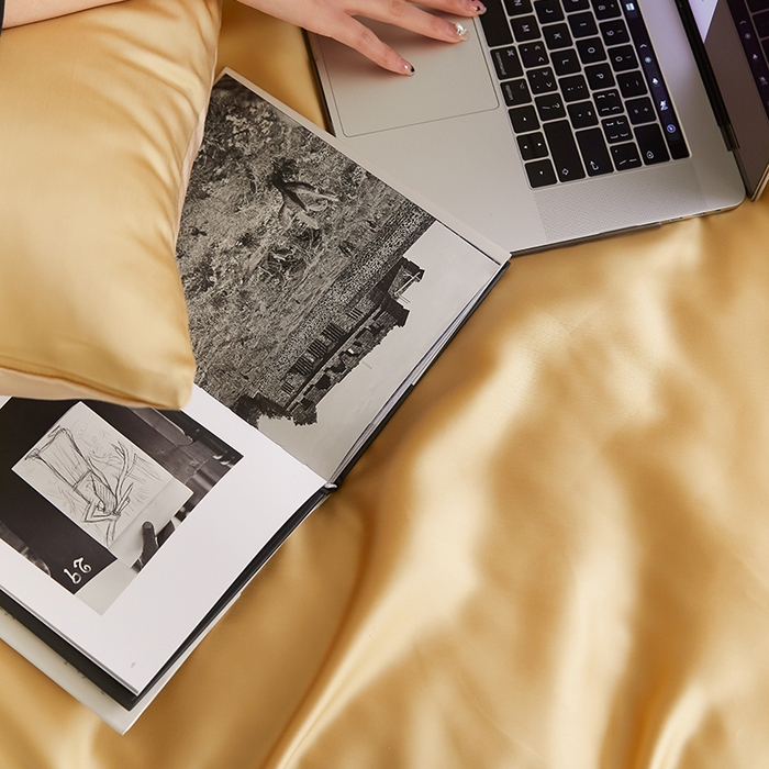 91家纺网 家纺一手货源 找家纺 威克凯丽 2025新款60支纯色兰精天丝四件套--风格二 芝士黄-沙茶色