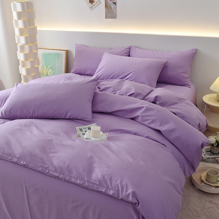 91家纺网 家纺一手货源 找家纺 启优家纺 2025新款13372全棉纯棉纯色四件套 丁香紫