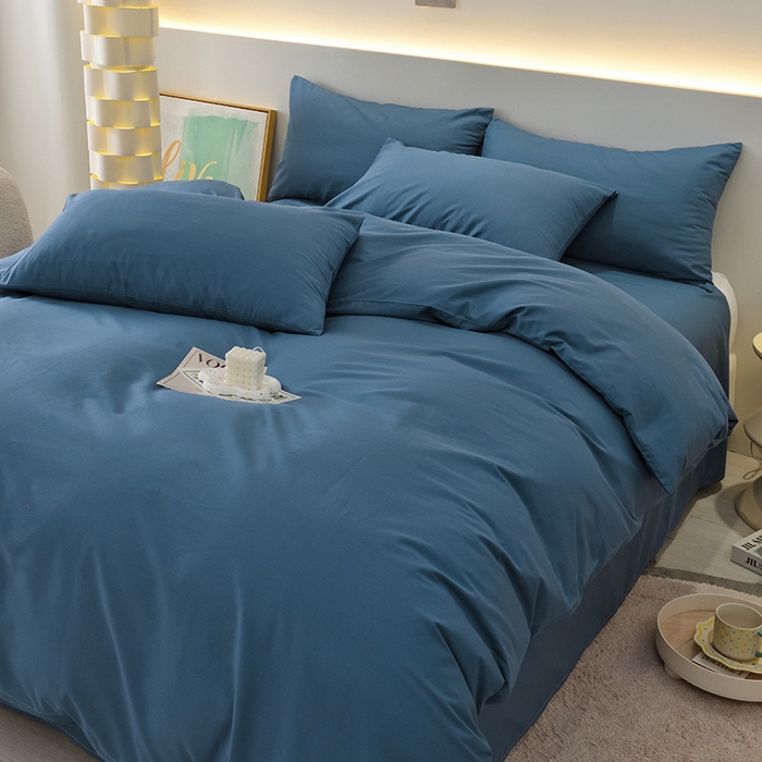 91家纺网 家纺一手货源 找家纺 启优家纺 2025新款13372全棉纯棉纯色四件套 宝蓝