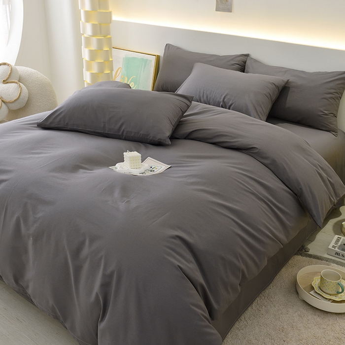 91家纺网 家纺一手货源 找家纺 启优家纺 2025新款13372全棉纯棉纯色四件套 深灰