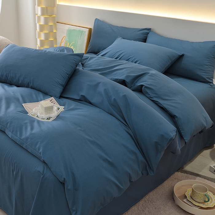 91家纺网 家纺一手货源 找家纺 启优家纺 2025新款13372全棉纯棉纯色四件套 宝蓝