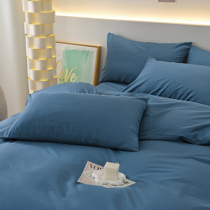 91家纺网 家纺一手货源 找家纺 启优家纺 2025新款13372全棉纯棉纯色四件套 宝蓝