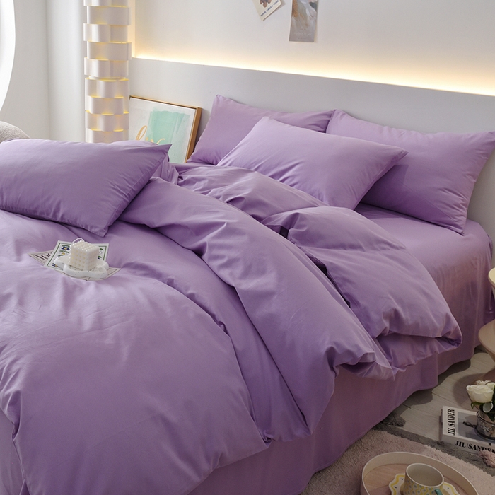 91家纺网 家纺一手货源 找家纺 启优家纺 2025新款13372全棉纯棉纯色四件套 丁香紫
