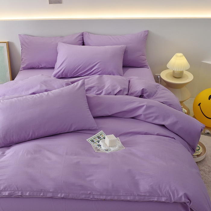启优家纺 2025新款13372全棉纯棉纯色四件套 丁香紫
