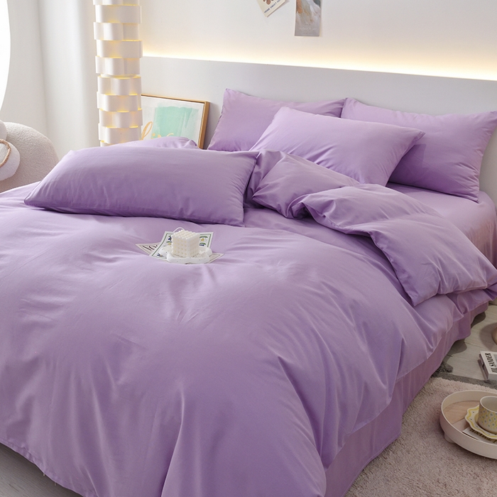 91家纺网 家纺一手货源 找家纺 启优家纺 2025新款13372全棉纯棉纯色四件套 丁香紫