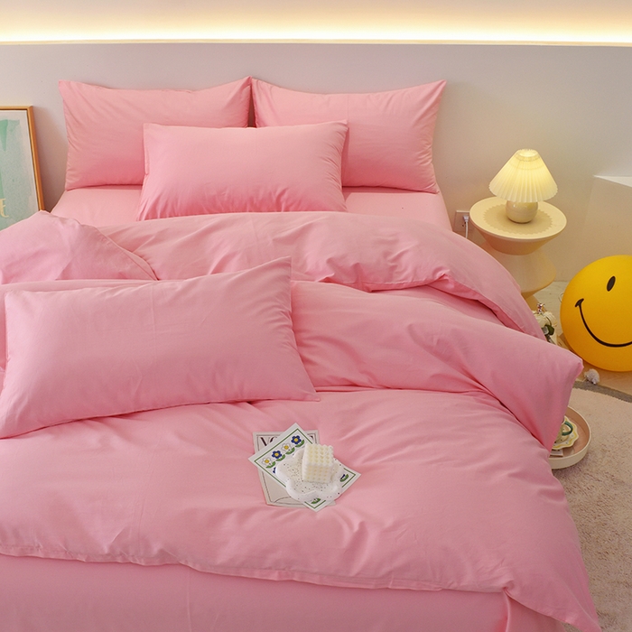 91家纺网 家纺一手货源 找家纺 启优家纺 2025新款13372全棉纯棉纯色四件套 樱花粉