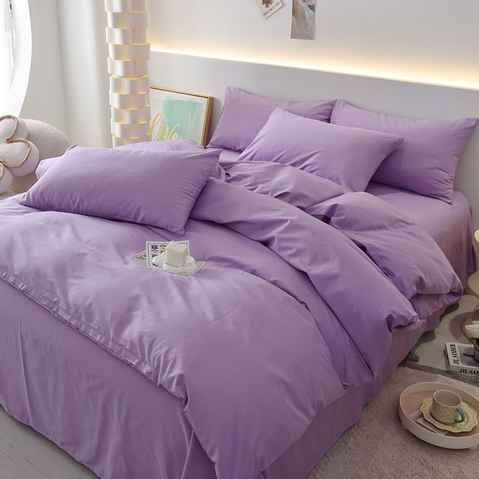 91家纺网 家纺一手货源 找家纺 启优家纺 2025新款13372全棉纯棉纯色四件套 丁香紫