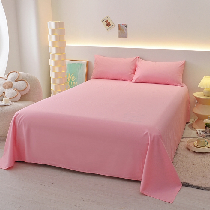 91家纺网 家纺一手货源 找家纺 启优家纺 2025新款13372全棉纯棉纯色四件套 樱花粉