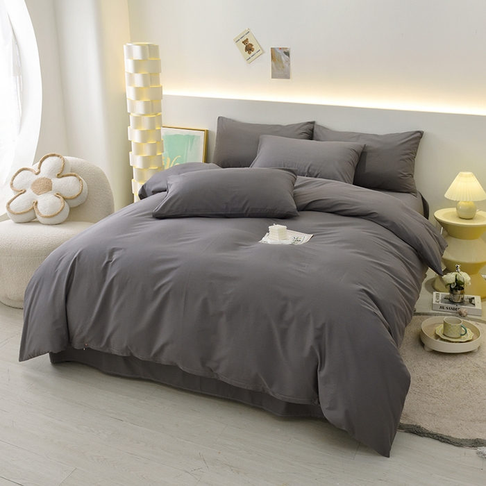 91家纺网 家纺一手货源 找家纺 启优家纺 2025新款13372全棉纯棉纯色四件套 深灰