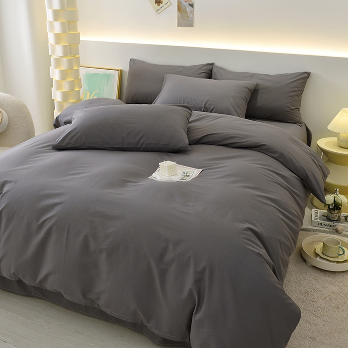 91家纺网 家纺一手货源 找家纺 启优家纺 2025新款13372全棉纯棉纯色四件套 深灰