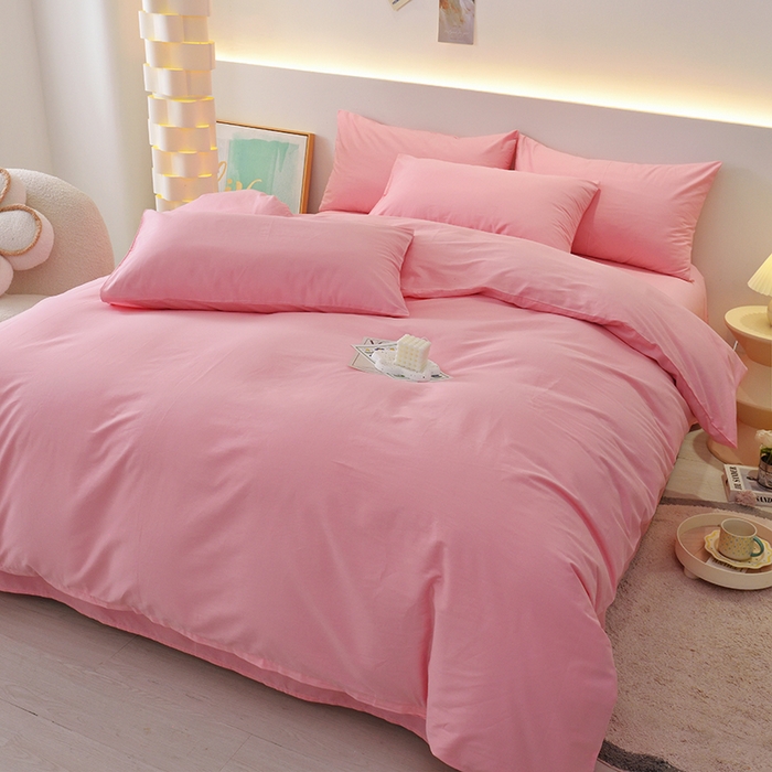 91家纺网 家纺一手货源 找家纺 启优家纺 2025新款13372全棉纯棉纯色四件套 樱花粉