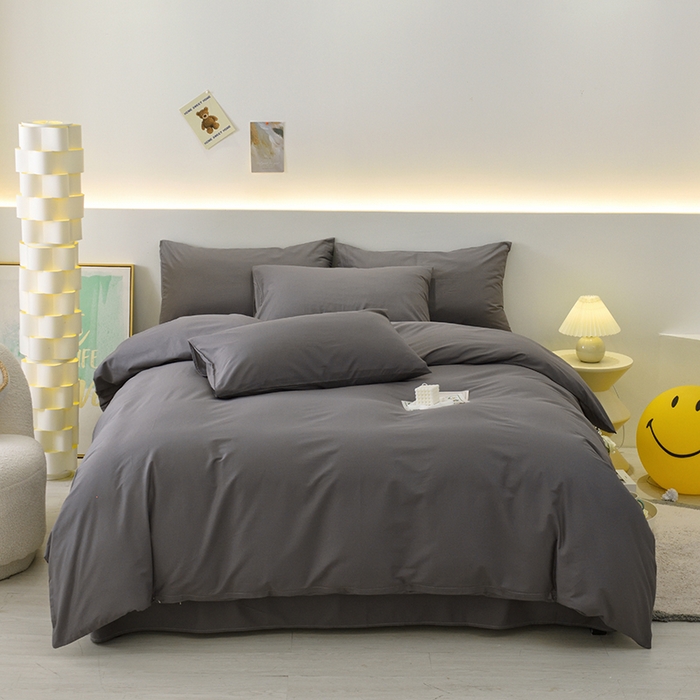 91家纺网 家纺一手货源 找家纺 启优家纺 2025新款13372全棉纯棉纯色四件套 深灰