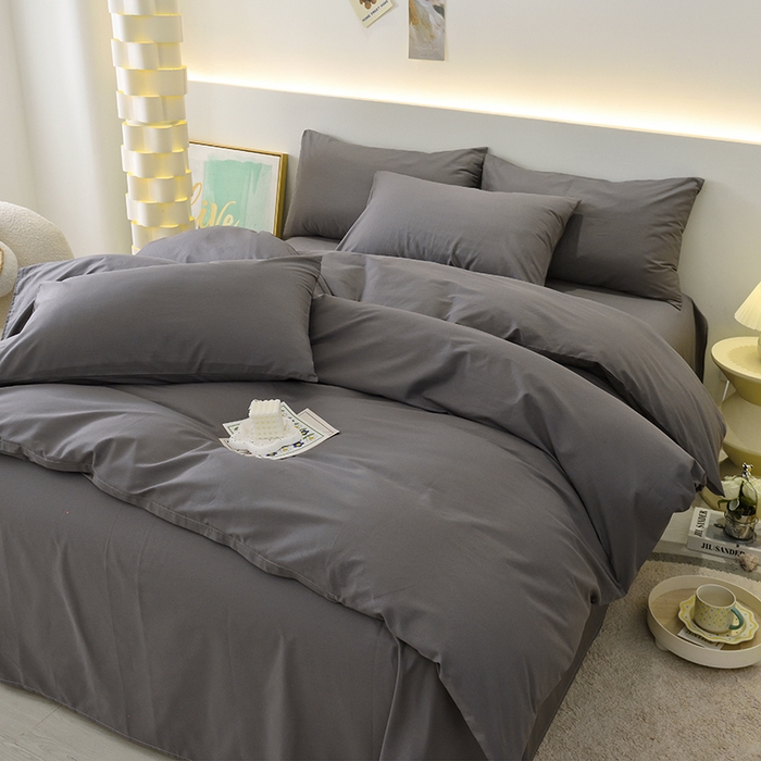 91家纺网 家纺一手货源 找家纺 启优家纺 2025新款13372全棉纯棉纯色四件套 深灰