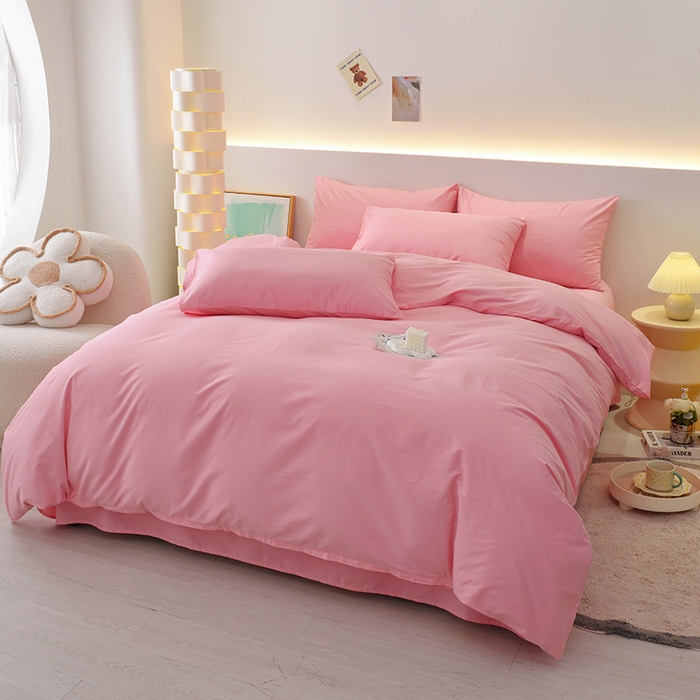 91家纺网 家纺一手货源 找家纺 启优家纺 2025新款13372全棉纯棉纯色四件套 樱花粉