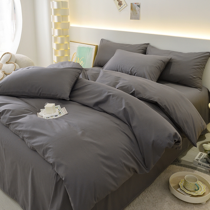 91家纺网 家纺一手货源 找家纺 启优家纺 2025新款13372全棉纯棉纯色四件套 深灰