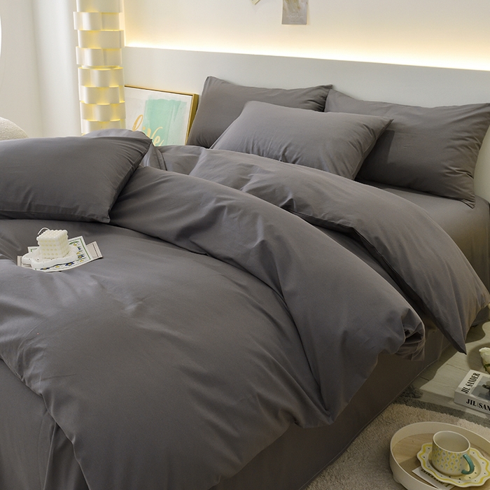 91家纺网 家纺一手货源 找家纺 启优家纺 2025新款13372全棉纯棉纯色四件套 深灰