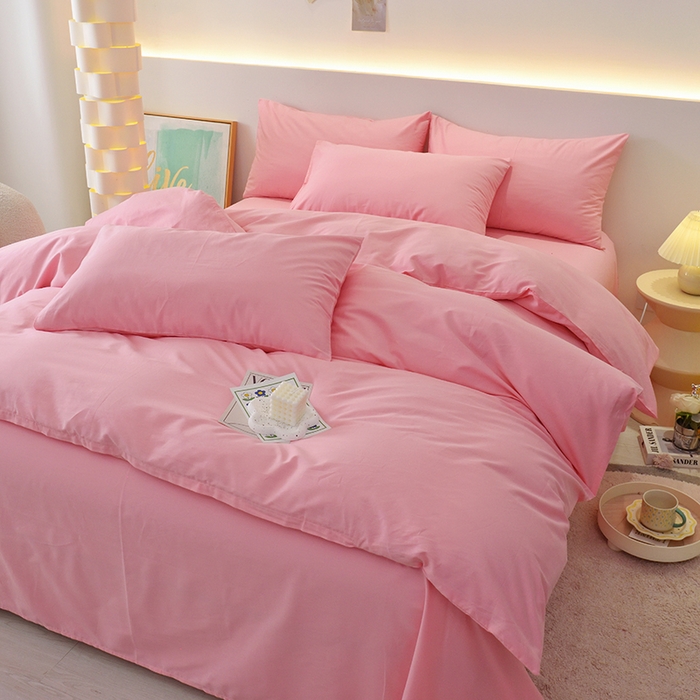 91家纺网 家纺一手货源 找家纺 启优家纺 2025新款13372全棉纯棉纯色四件套 樱花粉